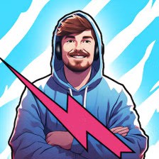  Illustrated logo of a Mr Beest Casino in a blue hoodie with crossed arms, lightning bolt design, and a vibrant background.